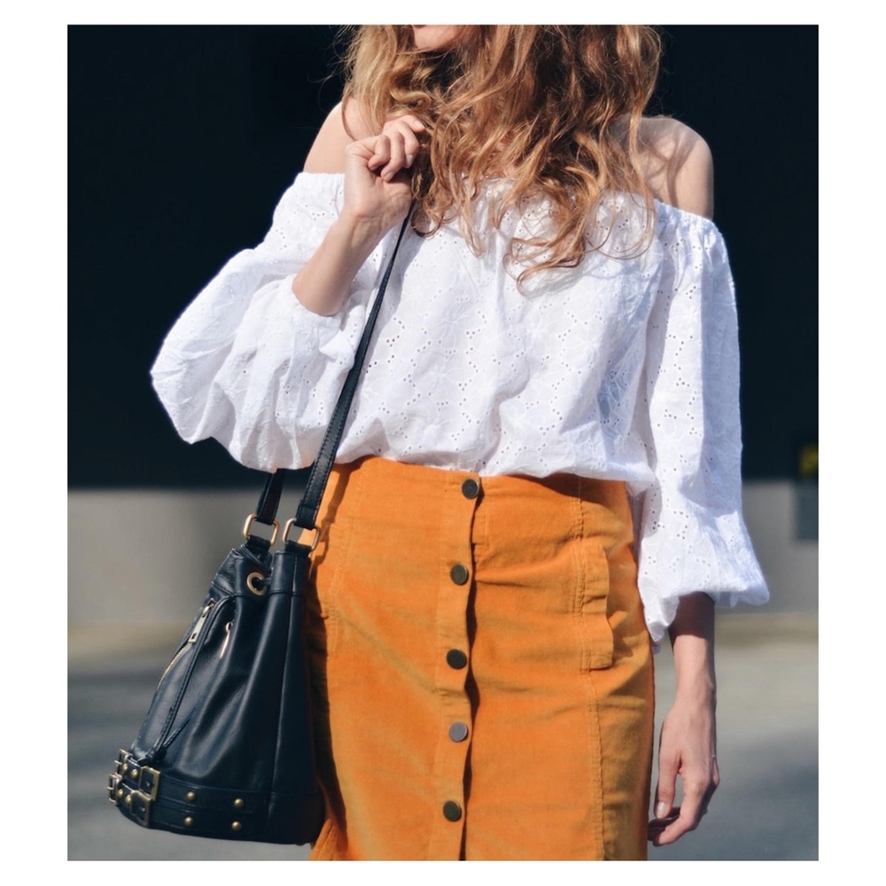 White Off the Shoulder Eyelet Puff Sleeve Blouse - Picture 1 of 9